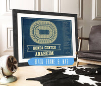 Cutler West 14" x 11" / Black Frame & Mat Anaheim Ducks - Honda Center Vintage Hockey Blueprint NHL Print 933350178_77885