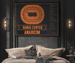 Cutler West Anaheim Ducks Team Colors - Honda Center Vintage Hockey Blueprint NHL Print