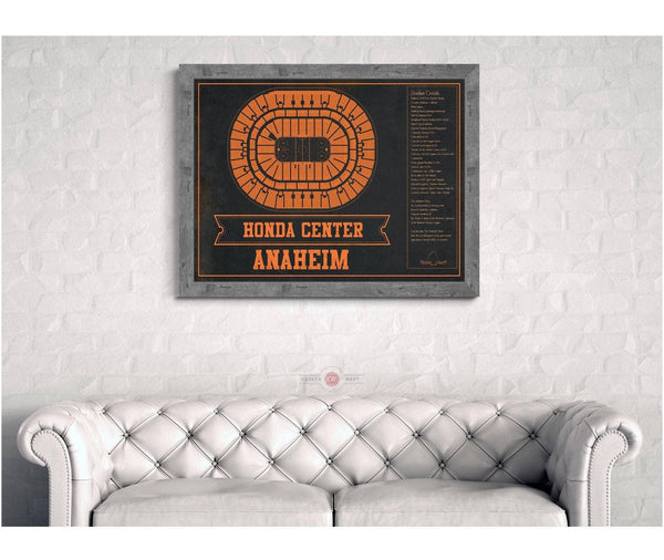 Cutler West Anaheim Ducks Team Colors - Honda Center Vintage Hockey Blueprint NHL Print