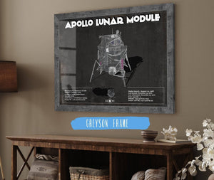 20" x 16" / Black Frame Cutler West Apollo Lunar Module (LEM) NASA Aviation Blueprint Print