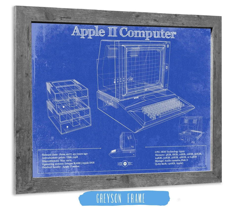 14" x 11" / Stretched Canvas Wrap Cutler West Apple II Computer Vintage Blueprint Art