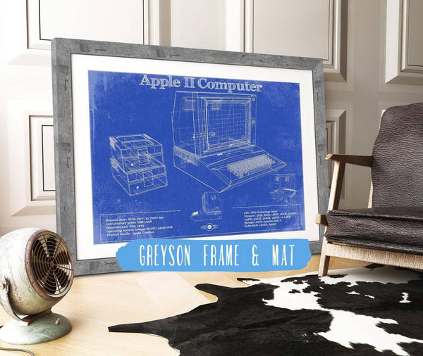14" x 11" / Greyson Frame & Mat Cutler West Apple II Computer Vintage Blueprint Art