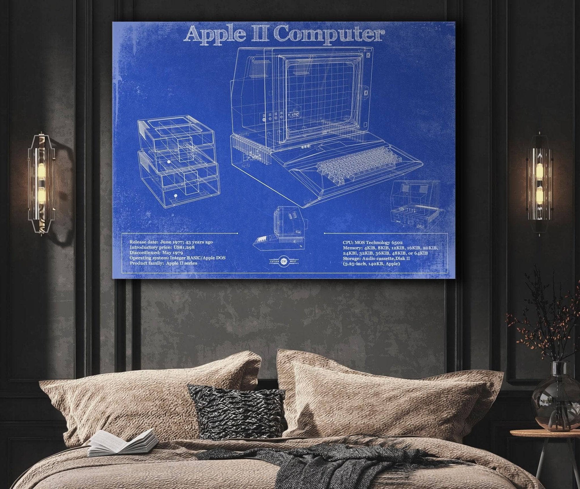 Cutler West Best Selling Collection Apple II Computer Vintage Blueprint Art