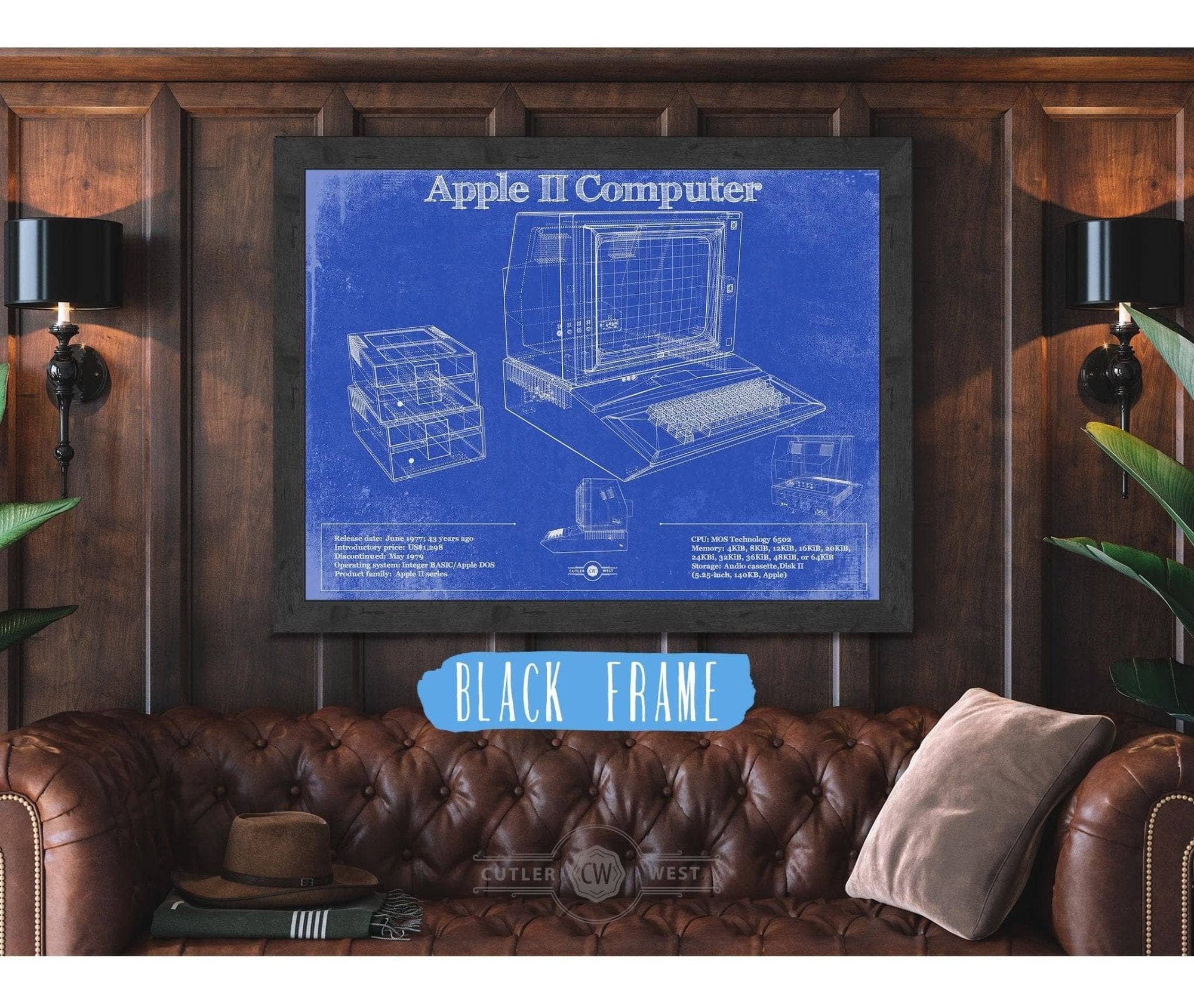 Cutler West Apple II Computer Vintage Blueprint Art