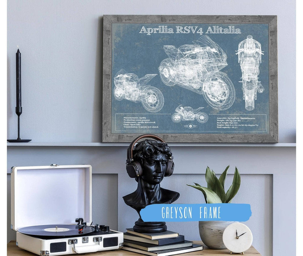 14" x 11" / Stretched Canvas Wrap Cutler West Aprilia RSV4 Alitalia Blueprint Motorcycle Patent Print