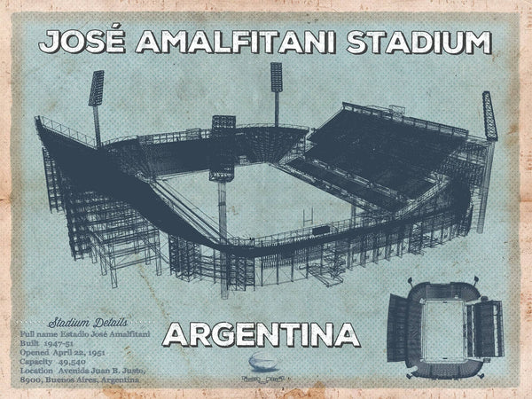 14" x 11" / Unframed Cutler West Argentina Rugby - Vintage JosÃ© Amalfitani Stadium Print