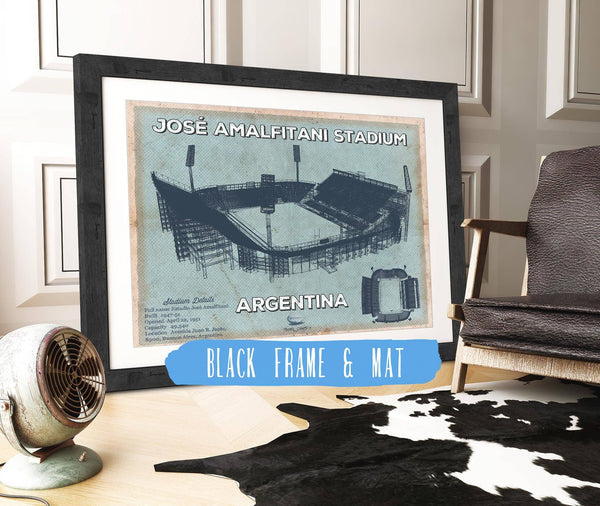 20" x 16" / Black Frame & Mat Cutler West Argentina Rugby - Vintage JosÃ© Amalfitani Stadium Print