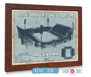 20" x 16" / Walnut Frame Cutler West Argentina Rugby - Vintage JosÃ© Amalfitani Stadium Print