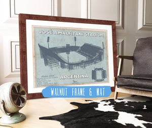 20" x 16" / Walnut Frame & Mat Cutler West Argentina Rugby - Vintage JosÃ© Amalfitani Stadium Print
