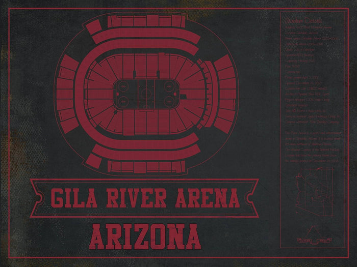 Cutler West 14" x 11" / Unframed Arizona Coyotes Team Colors - Gila River Arena Vintage Hockey Blueprint NHL Print 933350182_78411