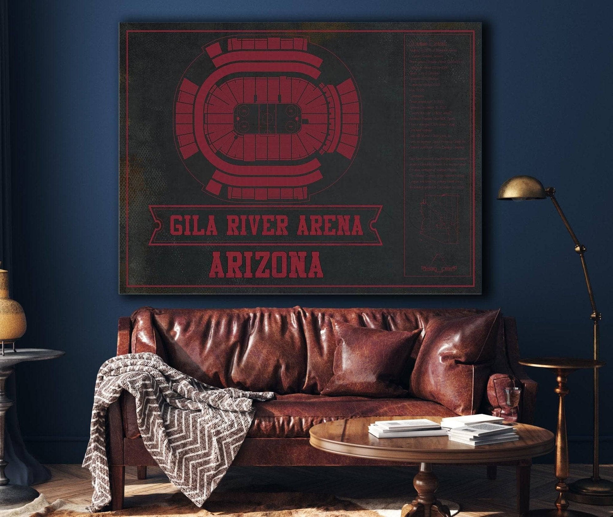 Cutler West Arizona Coyotes Team Colors - Gila River Arena Vintage Hockey Blueprint NHL Print
