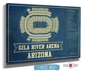 36" x 24" / 3 Panel Canvas Wrap Cutler West Arizona Coyotes - Gila River Arena Vintage Hockey Blueprint NHL Print