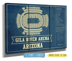 48" x 36" / 3 Panel Canvas Wrap Cutler West Arizona Coyotes - Gila River Arena Vintage Hockey Blueprint NHL Print