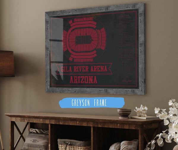 Cutler West Arizona Coyotes Team Colors - Gila River Arena Vintage Hockey Blueprint NHL Print