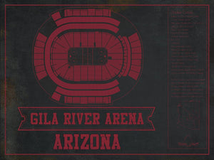 14" x 11" / Unframed Cutler West Arizona Coyotes Team Colors - Gila River Arena Vintage Hockey Blueprint NHL Print