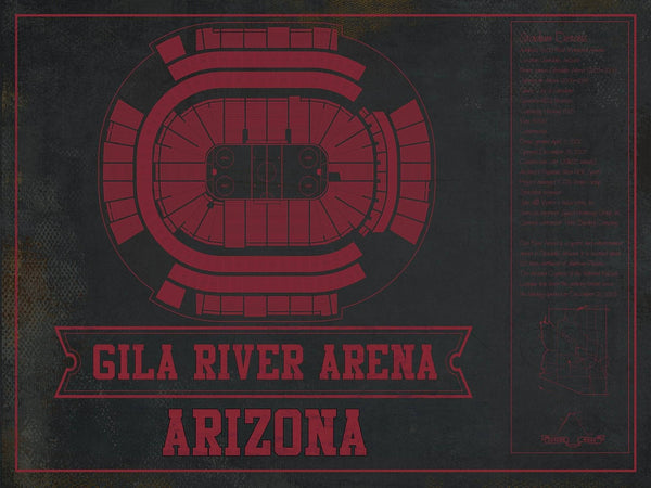14" x 11" / Unframed Cutler West Arizona Coyotes Team Colors - Gila River Arena Vintage Hockey Blueprint NHL Print
