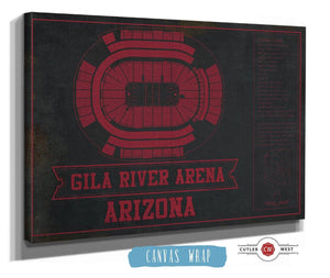 36" x 24" / 3 Panel Canvas Wrap Cutler West Arizona Coyotes Team Colors - Gila River Arena Vintage Hockey Blueprint NHL Print