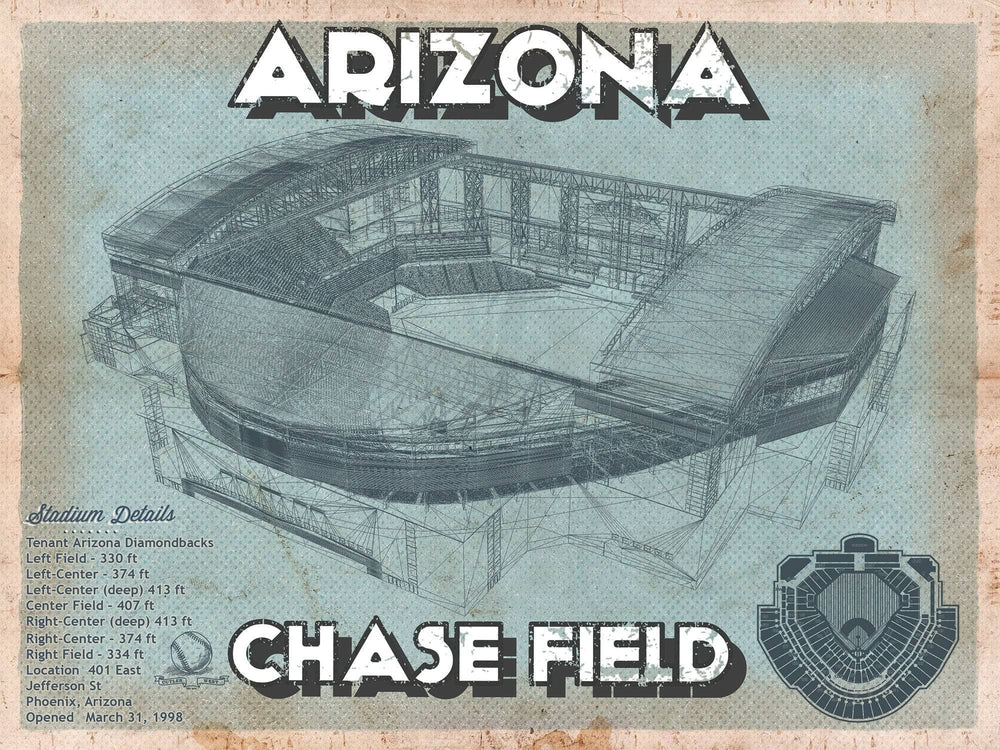 14" x 11" / Stretched Canvas Wrap Cutler West Arizona Diamondbacks - Chase Field Vintage Baseball Fan Print
