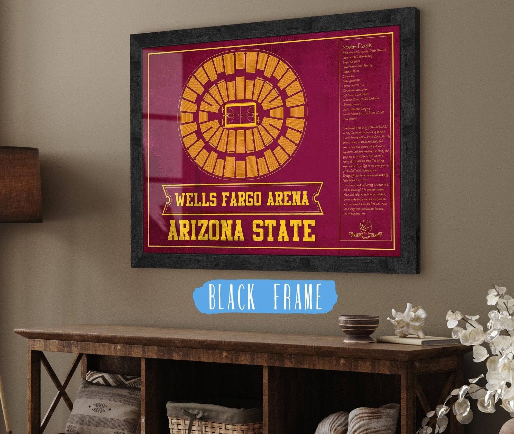 Cutler West Basketball Collection 14" x 11" / Black Frame Arizona State University Wells Fargo Arena Teamcolor Seating Chart 933350228_82569