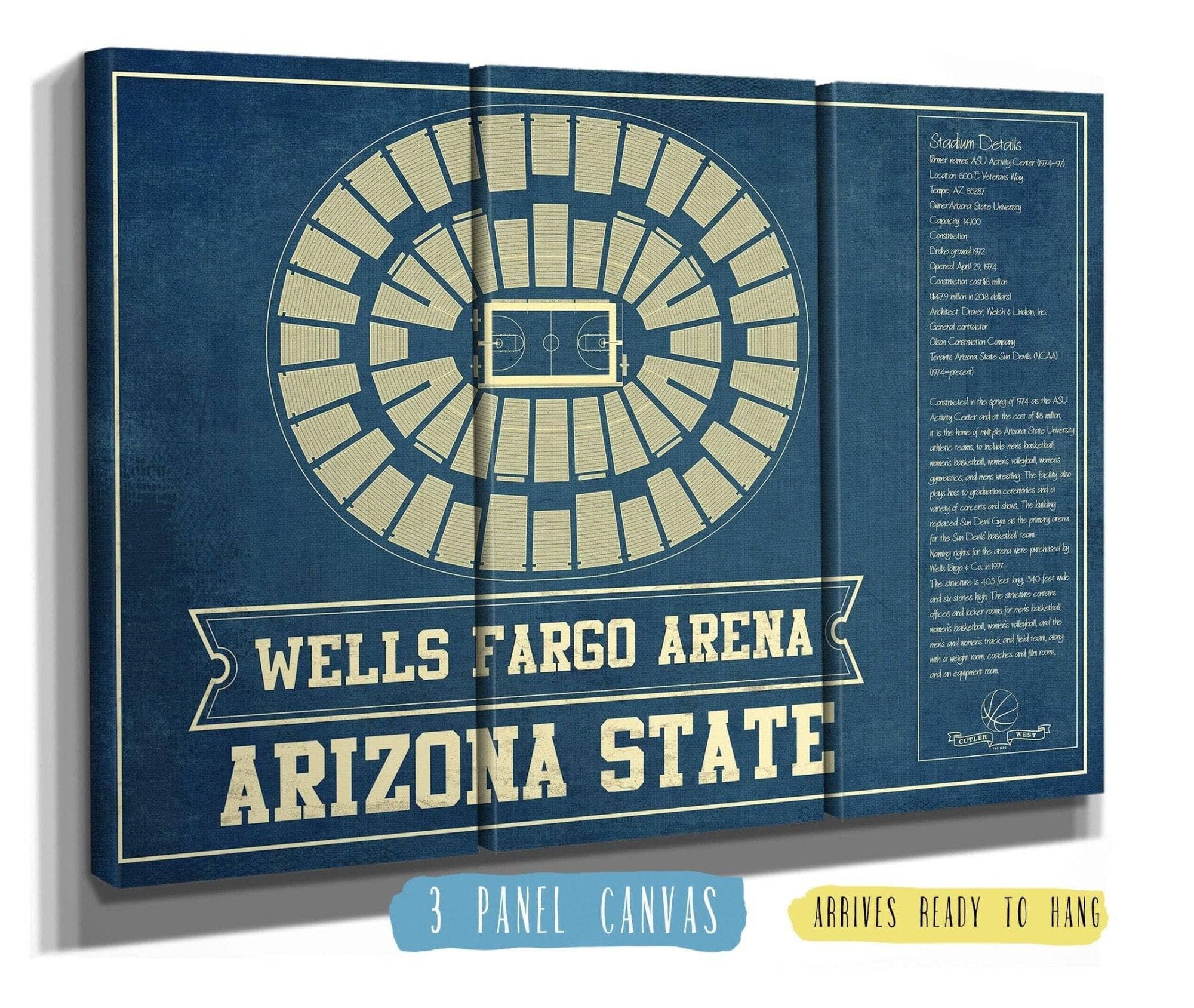 Cutler West Basketball Collection 48" x 32" / 3 Panel Canvas Wrap Arizona State University Wells Fargo Arena 933350229_82882