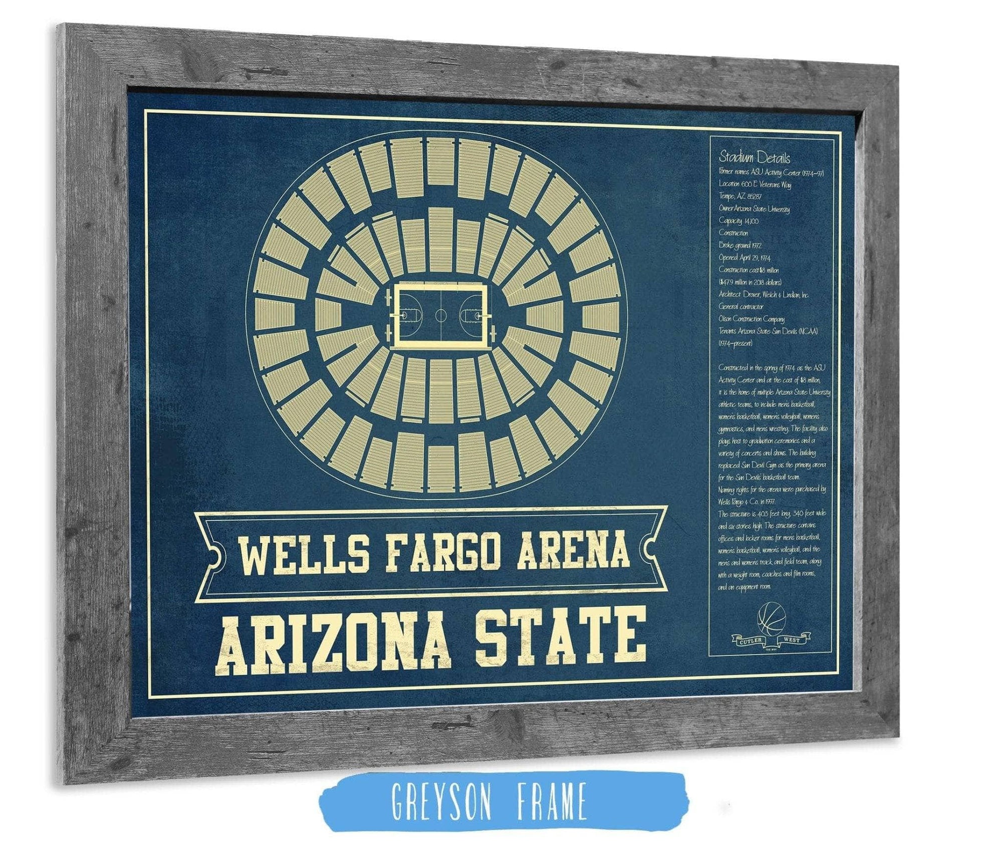 Cutler West Basketball Collection 14" x 11" / Greyson Frame Arizona State University Wells Fargo Arena 933350229_82839