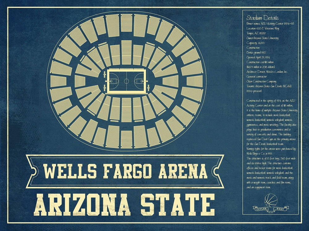 14" x 11" / Stretched Canvas Wrap Cutler West Arizona State University Wells Fargo Arena