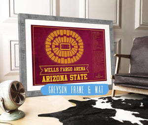 14" x 11" / Greyson Frame & Mat Cutler West Arizona State University Wells Fargo Arena Teamcolor Seating Chart