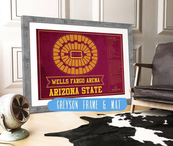 14" x 11" / Greyson Frame & Mat Cutler West Arizona State University Wells Fargo Arena Teamcolor Seating Chart