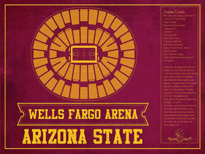 14" x 11" / Unframed Cutler West Arizona State University Wells Fargo Arena Teamcolor Seating Chart