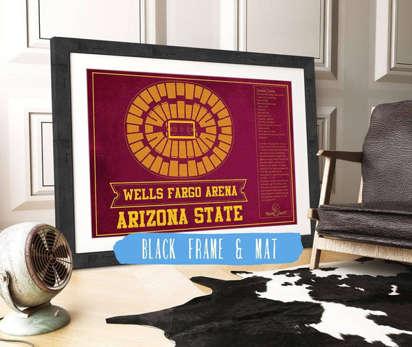 20" x 16" / Black Frame & Mat Cutler West Arizona State University Wells Fargo Arena Teamcolor Seating Chart