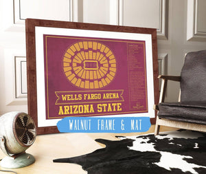 20" x 16" / Walnut Frame & Mat Cutler West Arizona State University Wells Fargo Arena Teamcolor Seating Chart