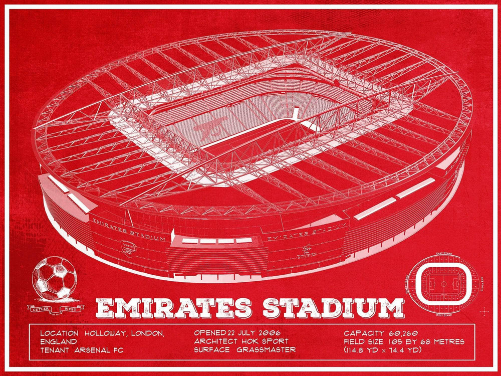 14" x 11" / Stretched Canvas Wrap Cutler West Arsenal Football Club - Emirates Stadium Soccer Print