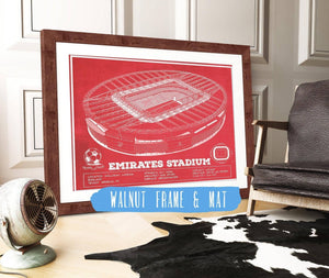 20" x 16" / Walnut Frame & Mat Cutler West Arsenal Football Club - Emirates Stadium Soccer Print