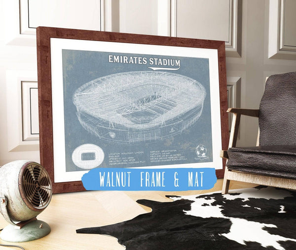 20" x 16" / Walnut Frame & Mat Cutler West Arsenal Football Club Emirates Stadium Soccer Vintage Print