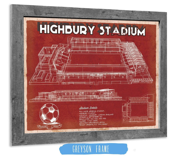 14" x 11" / Greyson Frame Cutler West Arsenal Football Club - Vintage Highbury Stadium Soccer Print