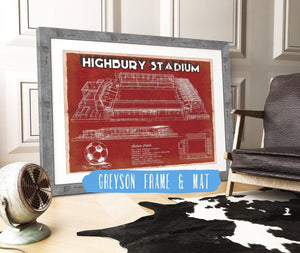 14" x 11" / Greyson Frame & Mat Cutler West Arsenal Football Club - Vintage Highbury Stadium Soccer Print