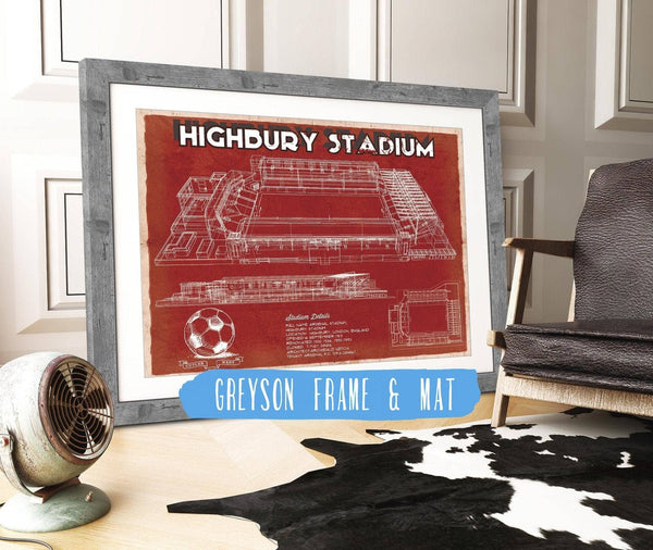 14" x 11" / Greyson Frame & Mat Cutler West Arsenal Football Club - Vintage Highbury Stadium Soccer Print