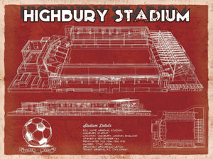 14" x 11" / Unframed Cutler West Arsenal Football Club - Vintage Highbury Stadium Soccer Print