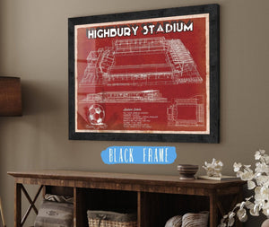 20" x 16" / Black Frame Cutler West Arsenal Football Club - Vintage Highbury Stadium Soccer Print