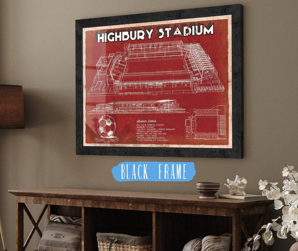 20" x 16" / Black Frame Cutler West Arsenal Football Club - Vintage Highbury Stadium Soccer Print