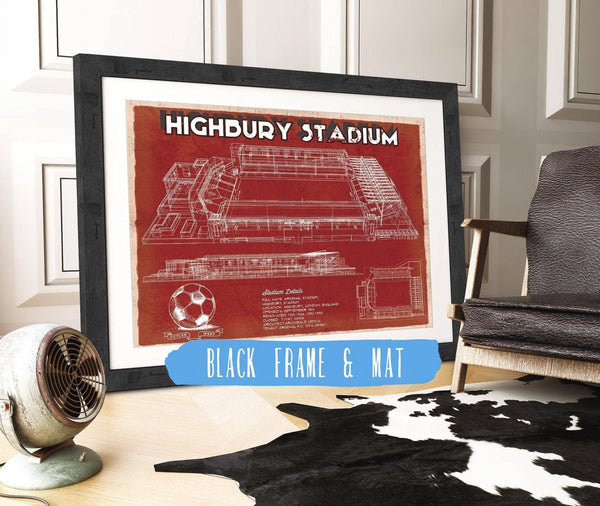 20" x 16" / Black Frame & Mat Cutler West Arsenal Football Club - Vintage Highbury Stadium Soccer Print
