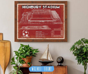 20" x 16" / Walnut Frame Cutler West Arsenal Football Club - Vintage Highbury Stadium Soccer Print