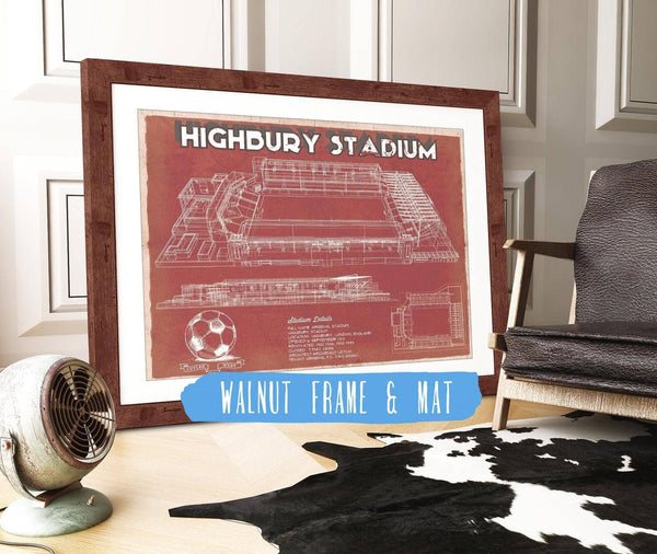 20" x 16" / Walnut Frame & Mat Cutler West Arsenal Football Club - Vintage Highbury Stadium Soccer Print