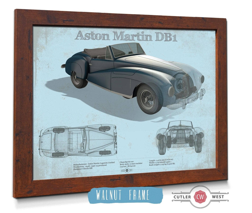 14" x 11" / Stretched Canvas Wrap Cutler West Aston Martin DB1 Blueprint Vintage Auto Print
