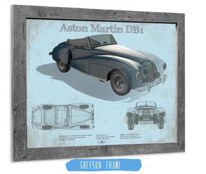 14" x 11" / Greyson Frame Cutler West Aston Martin DB1 Blueprint Vintage Auto Print