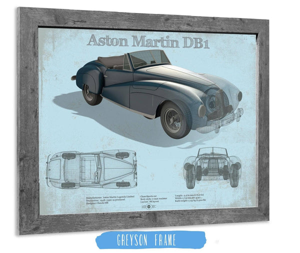 14" x 11" / Greyson Frame Cutler West Aston Martin DB1 Blueprint Vintage Auto Print