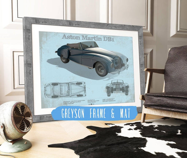 14" x 11" / Greyson Frame & Mat Cutler West Aston Martin DB1 Blueprint Vintage Auto Print