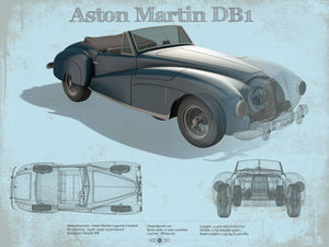 14" x 11" / Unframed Cutler West Aston Martin DB1 Blueprint Vintage Auto Print