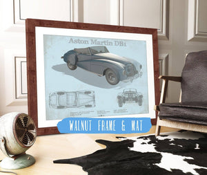 20" x 16" / Walnut Frame & Mat Cutler West Aston Martin DB1 Blueprint Vintage Auto Print