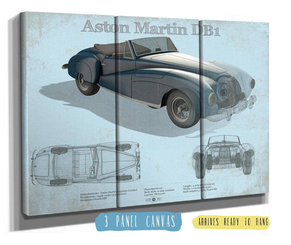 36" x 24" / 3 Panel Canvas Wrap Cutler West Aston Martin DB1 Blueprint Vintage Auto Print